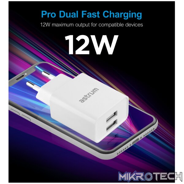 Pro Dual U24 12W Dual USB Travel Wall Charger + USB-C Cable - Black - Image 3